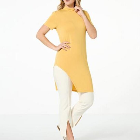 G by Giuliana Tops - G By Giuliana BLUE Black Label Drama Tunic Dress Open Hip Mock Turtle Neck